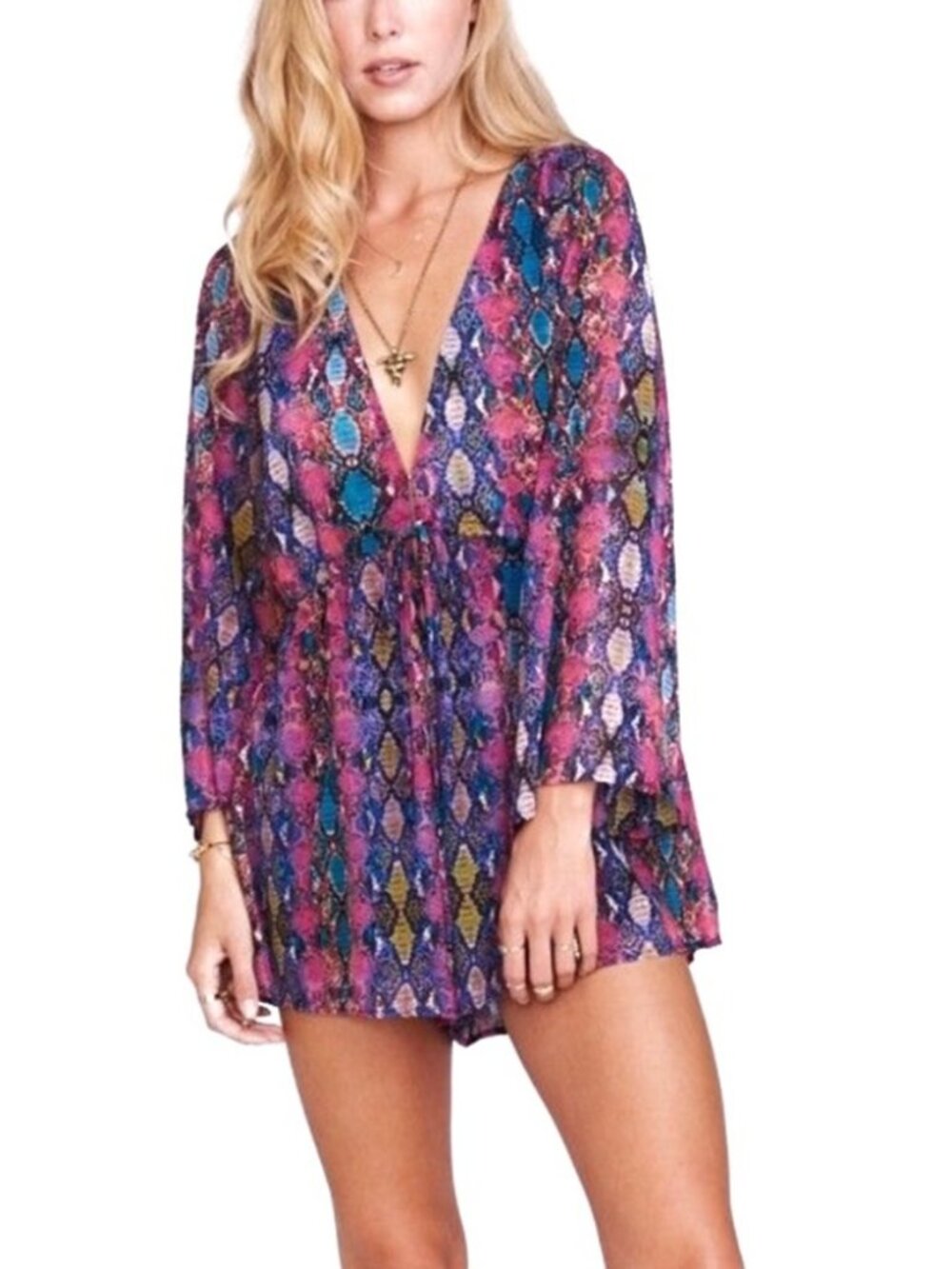 Show Me Your Mumu Oh My Boa Roxie Oversized Rainbow Snakeskin Print Romper